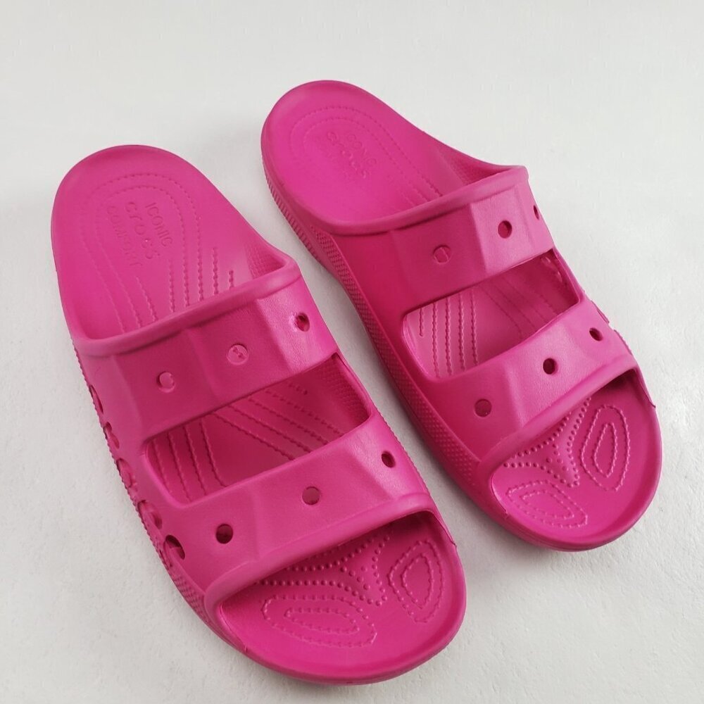 Crocs Baya Slide Sandal Mens 13 Pink Double Strap Slip On Comfort Shoe
